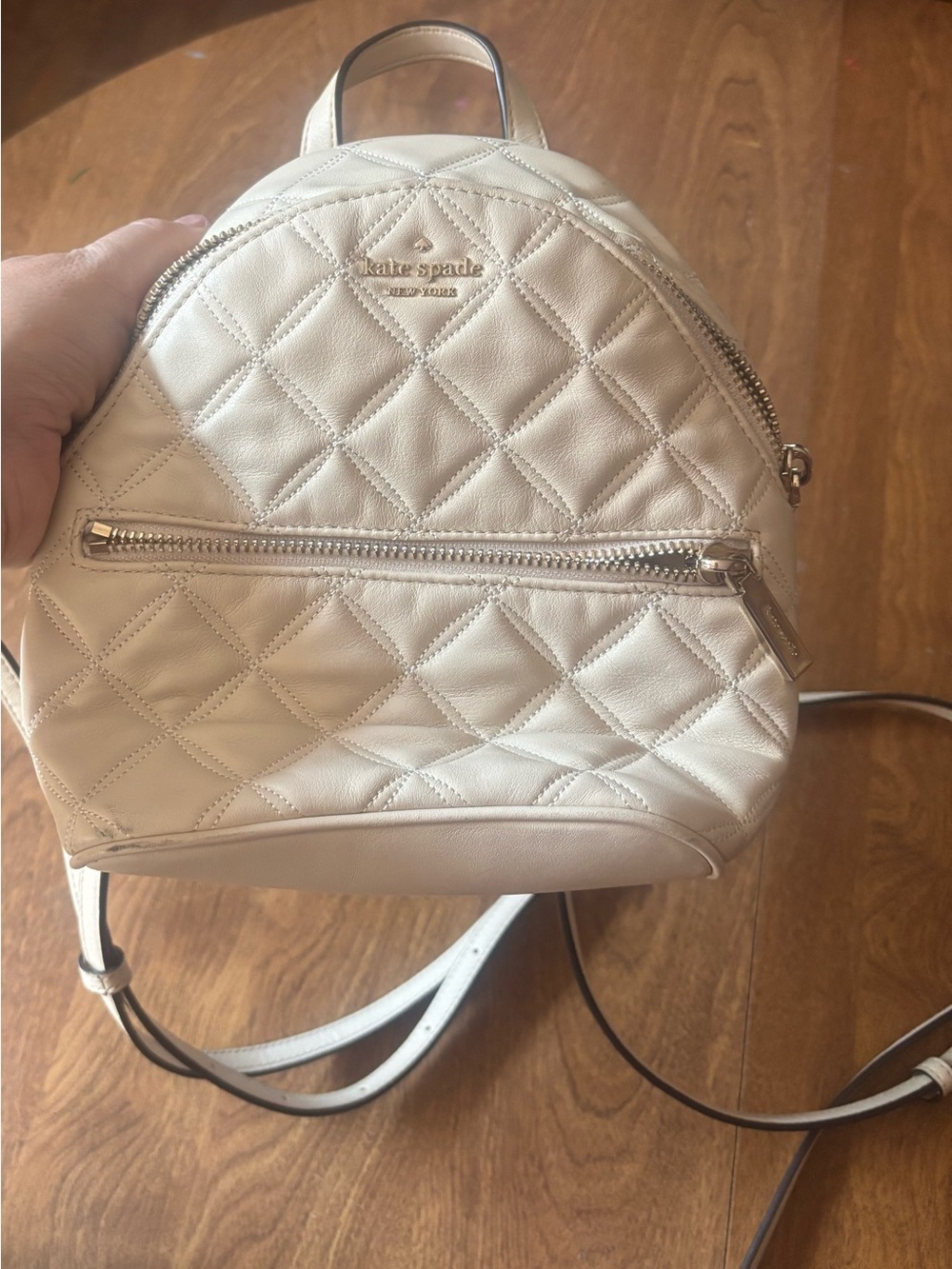 kate spade Quilted Cream Mini Backpack with Gold Hardware